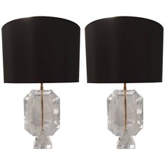 Pair of Crystal and Brass Lamps