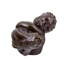 Just Andersen, rare figure of a merman and fish in "disko" metal. 1940's.