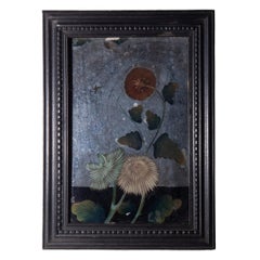 Peinture sur verre inversé avec chrysanthèmes