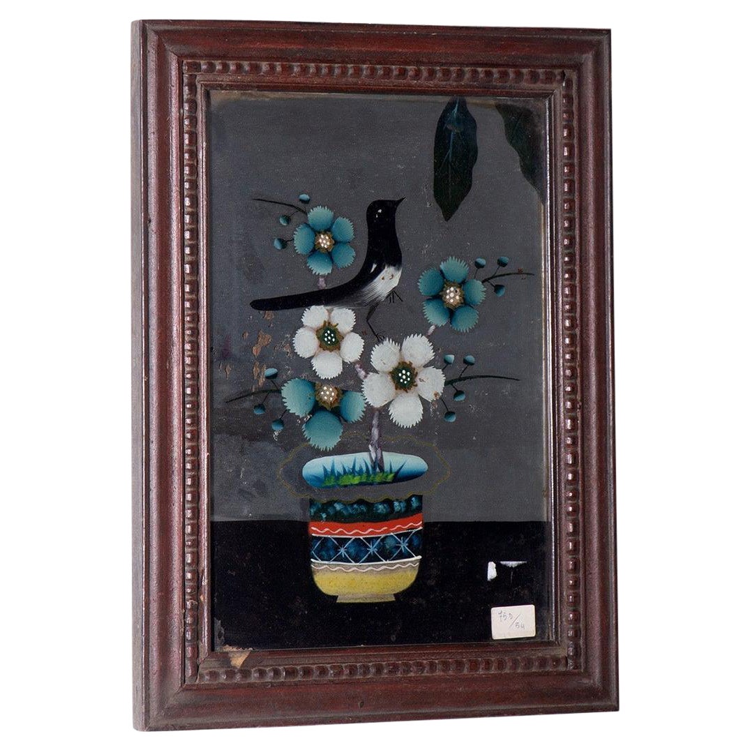 Reverse Glass Painting with Bird