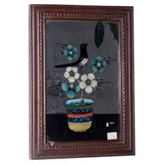 Peinture sur verre inversé avec oiseau