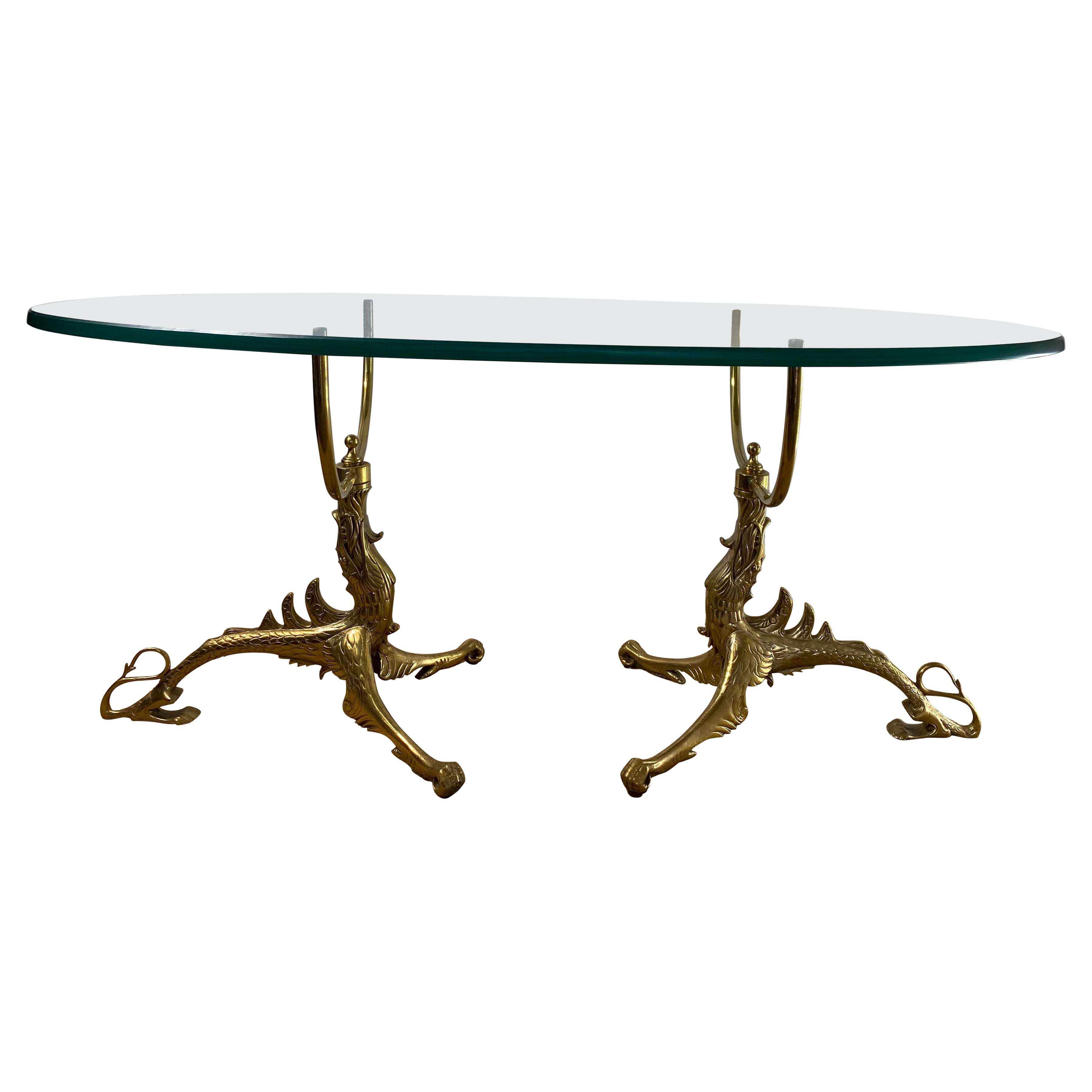 Pareja de bases en forma de dragón de latón para mesa de sofá, Moderna de mediados de siglo en venta