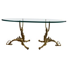 Pair of Dragon-Shaped Bases in Brass for Sofa Table, Mid-Century Modern