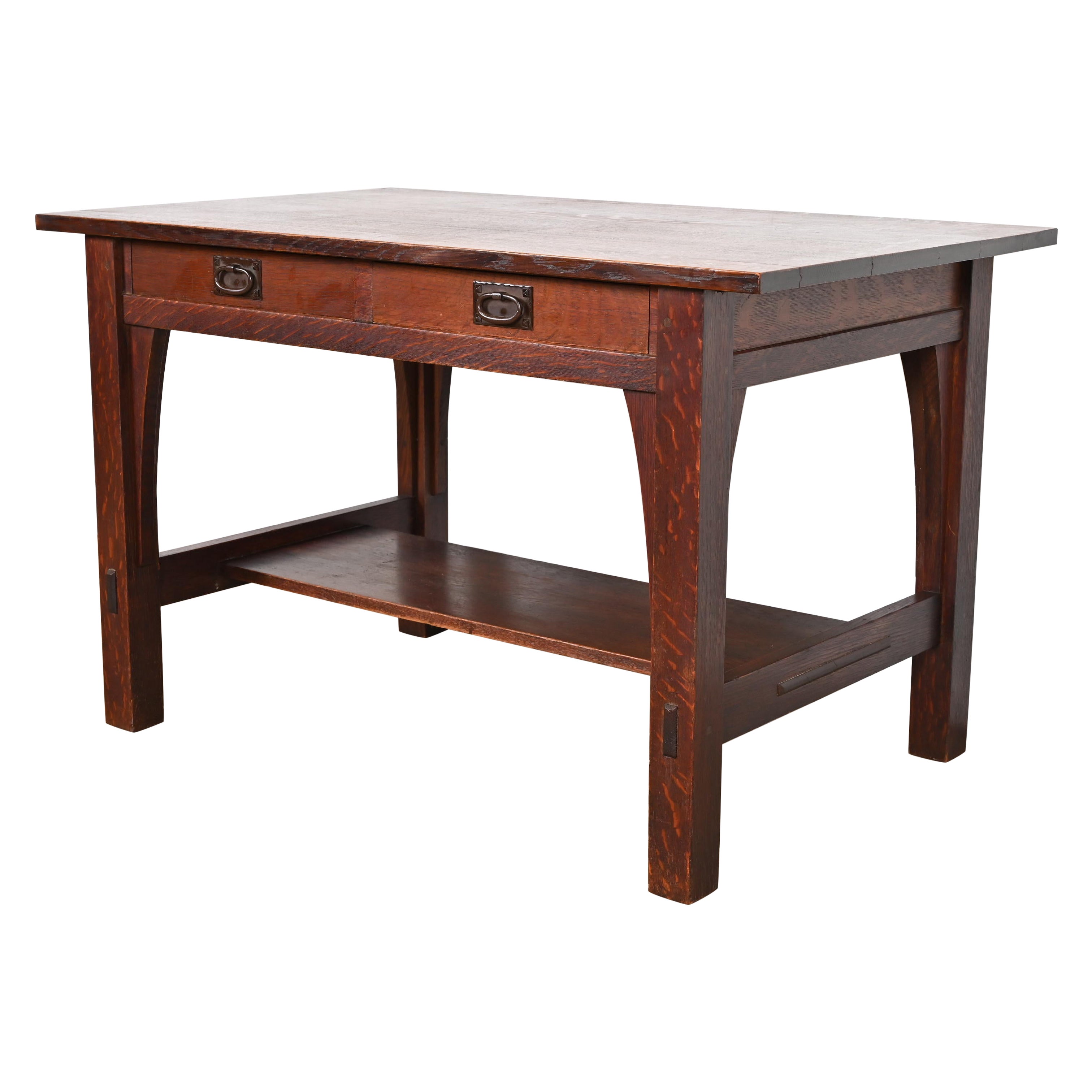 Gustav Stickley Mission Arts & Crafts Escritorio o mesa de biblioteca de roble en venta
