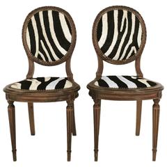 Louis XVI Style Walnut Side Chairs in Zebra Hide