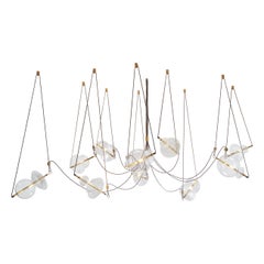 Trapezi Chandelier Ten Lights in Brass and Blown Glass