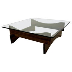 Mid-Century Brazilian Rosewood and Glass Coffee Table, 1960s
