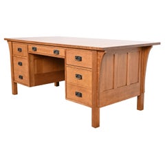 Stickley Mission Oak Arts & Crafts Executive Desk, Newly Refinished