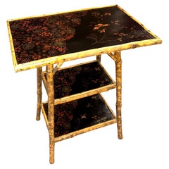Restored Aesthetic Movement Tiger Tortoise Bamboo 3-Tier Pedestal Side Table