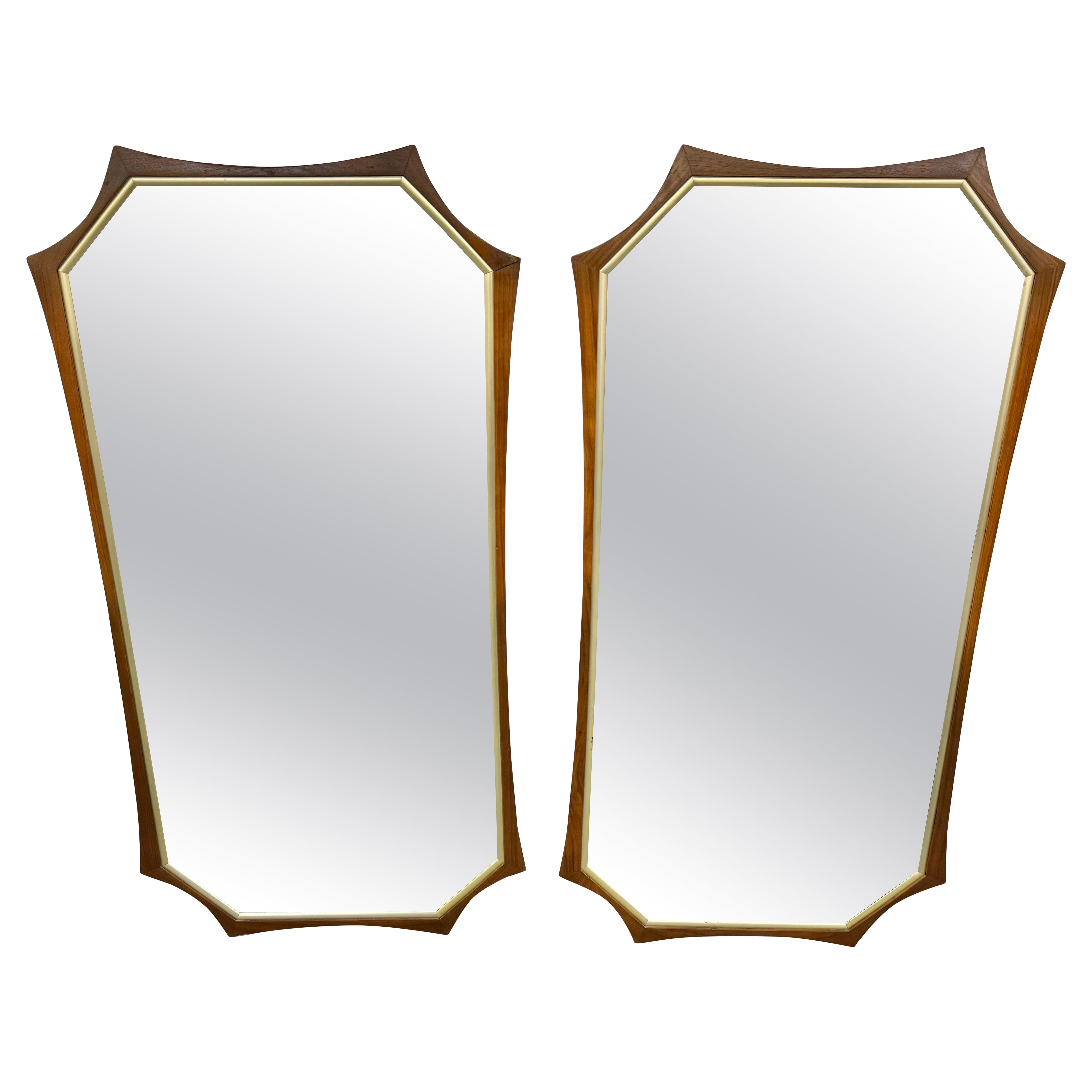 Achteckige Mid-Century-Modern-Wandspiegel aus Nussbaumholz - 2er-Set