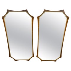 Espejos de pared octogonales de nogal modernos de mediados de siglo - Lote de 2