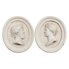 Pair of White Marble Reliefs of a Roman Emperor and Empress