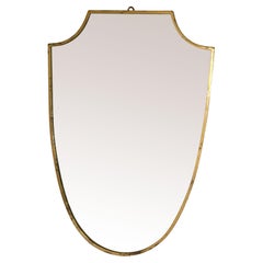 Art Deco Gio Ponti Style Brass Wood Shield Wall Mirror Italy Attributed To Buffa