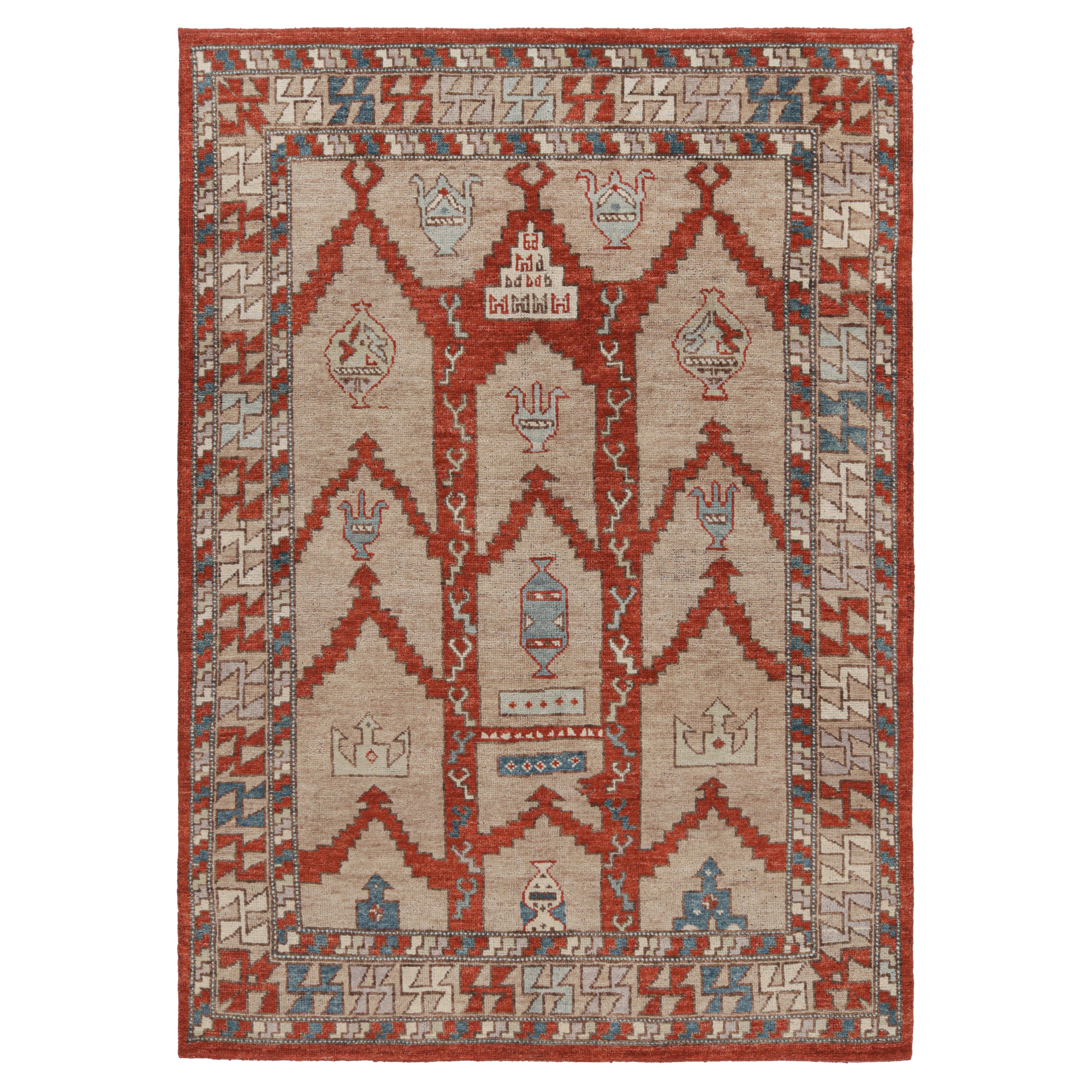 Rug & Kilim’s Tribal Style Rug in Red and Beige-Brown All over Geometric Pattern