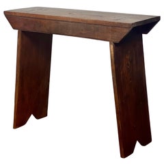 Antique Primitive Farmhouse Walnut Mortised Narrow Console or Workbench