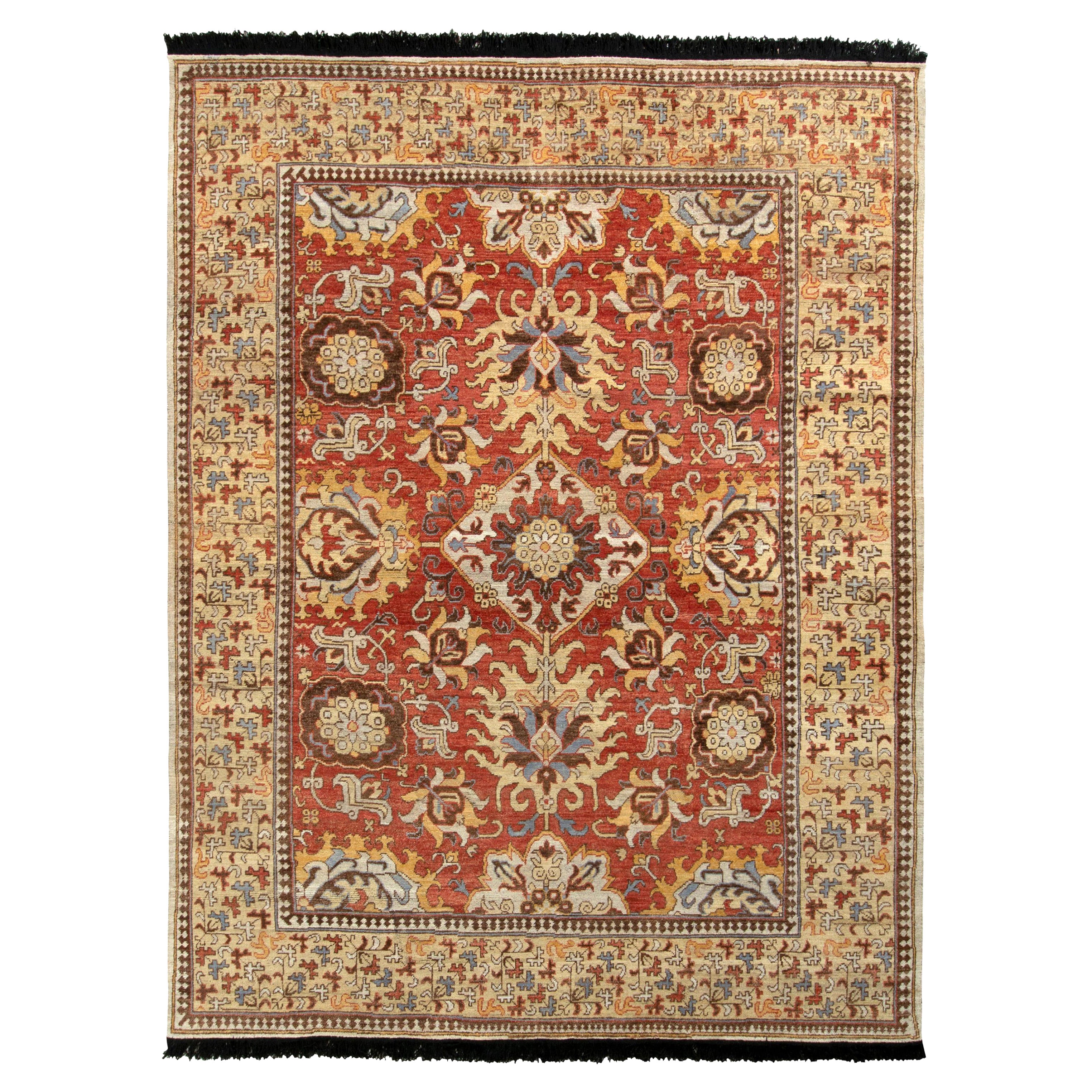 Rug & Kilim's Kuba Style Rug in Red and Beige-Brown Floral Pattern (Tapis de style Kuba en rouge et beige-brun)