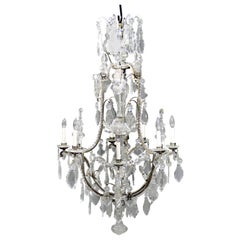 Fina araña de doce luces de bronce plateado y cristal de Baccarat del siglo XIX