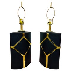 Lampes de bureau postmodernes Clover Lamp Company noires et laiton - Lot de 2