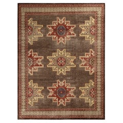 Alfombra de estilo Kuba envejecida de Rug & Kilim con estampado geométrico beige-marrón y rojo