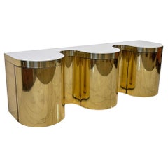 Important Rare Paul Evans, Cylindrical Console, Wavy Front Credenza C. 1980's