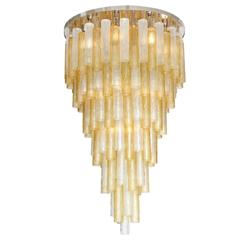 Very Large Venini Style Suspended Clear and Gold Murano Glass Chandelier 5