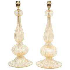 Pair of Italian Murano Ivory Infused with Gold Glass Lamps