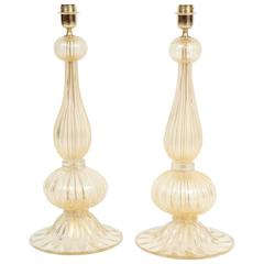 Pair of Italian Murano Ivory Infused with Gold Glass Lamps Pair of Italian Murano Ivory Infused with Gold Glass Lamps