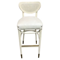 Tabouret de bar du milieu du siècle en laque ivoire avec assise en vinyle ivoire