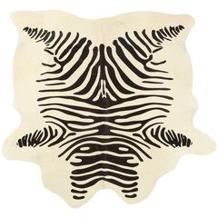 Used Stenciled Zebra Print Brazilian Cowhide Rug