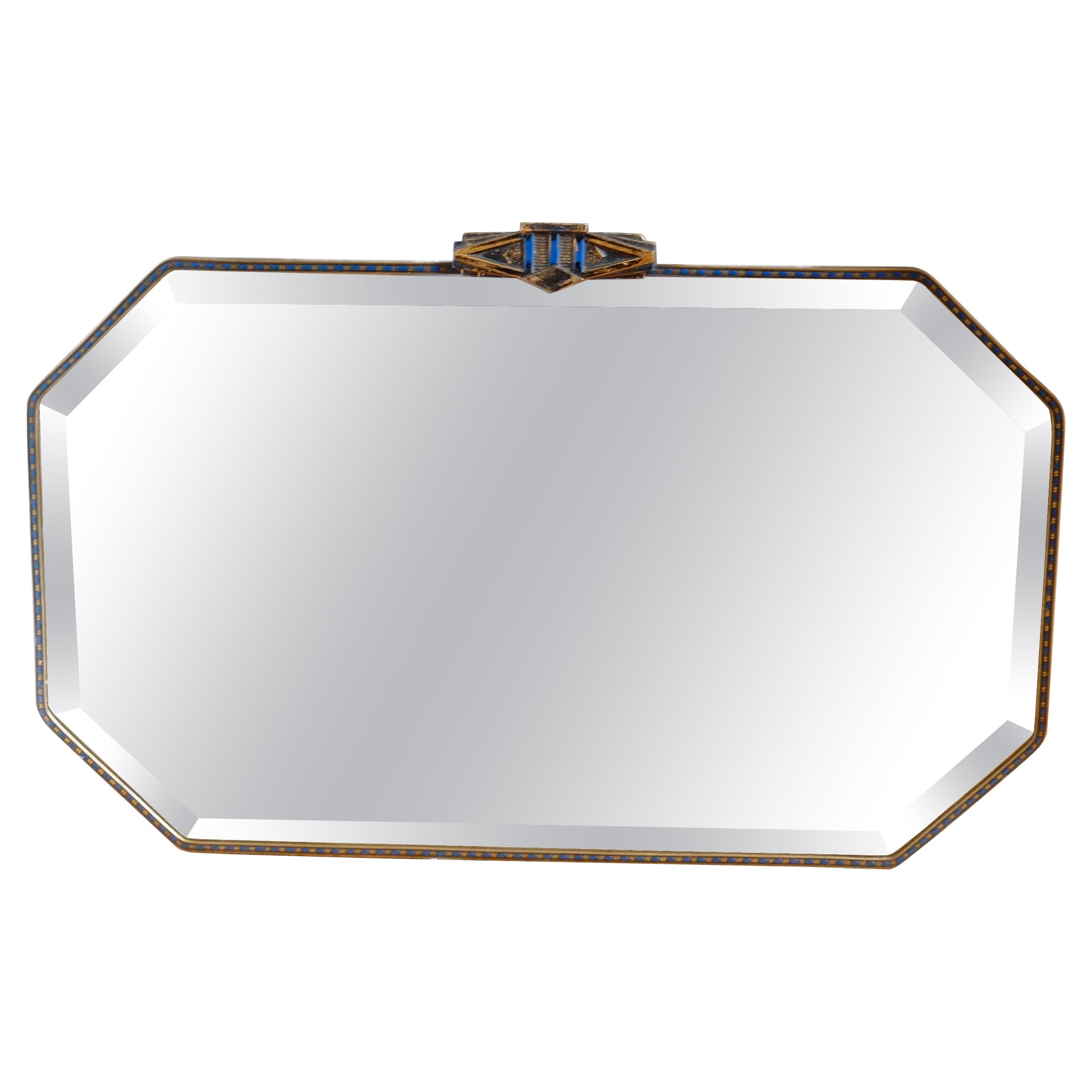 Art Nouveau Brass and Blue Enamel mirror