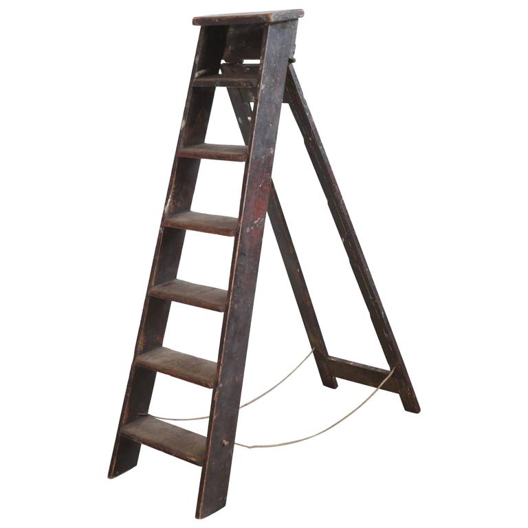 Rustic Seven Step Wooden Ladder at 1stDibs