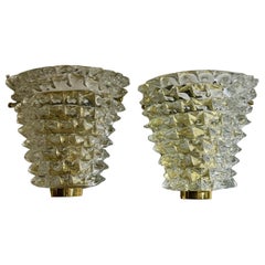 Pair of Modern Rostrada Murano Glass and Brass Sconces