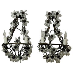 Early 20th Century Crystal Flower Sconces