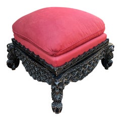 Antique Carved Anglo-Indian Rosewood Ottoman Down Filled Cushion Victorian