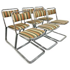 Vintage Italian Modern Chrome Tubular Dining Chairs - Set of 6