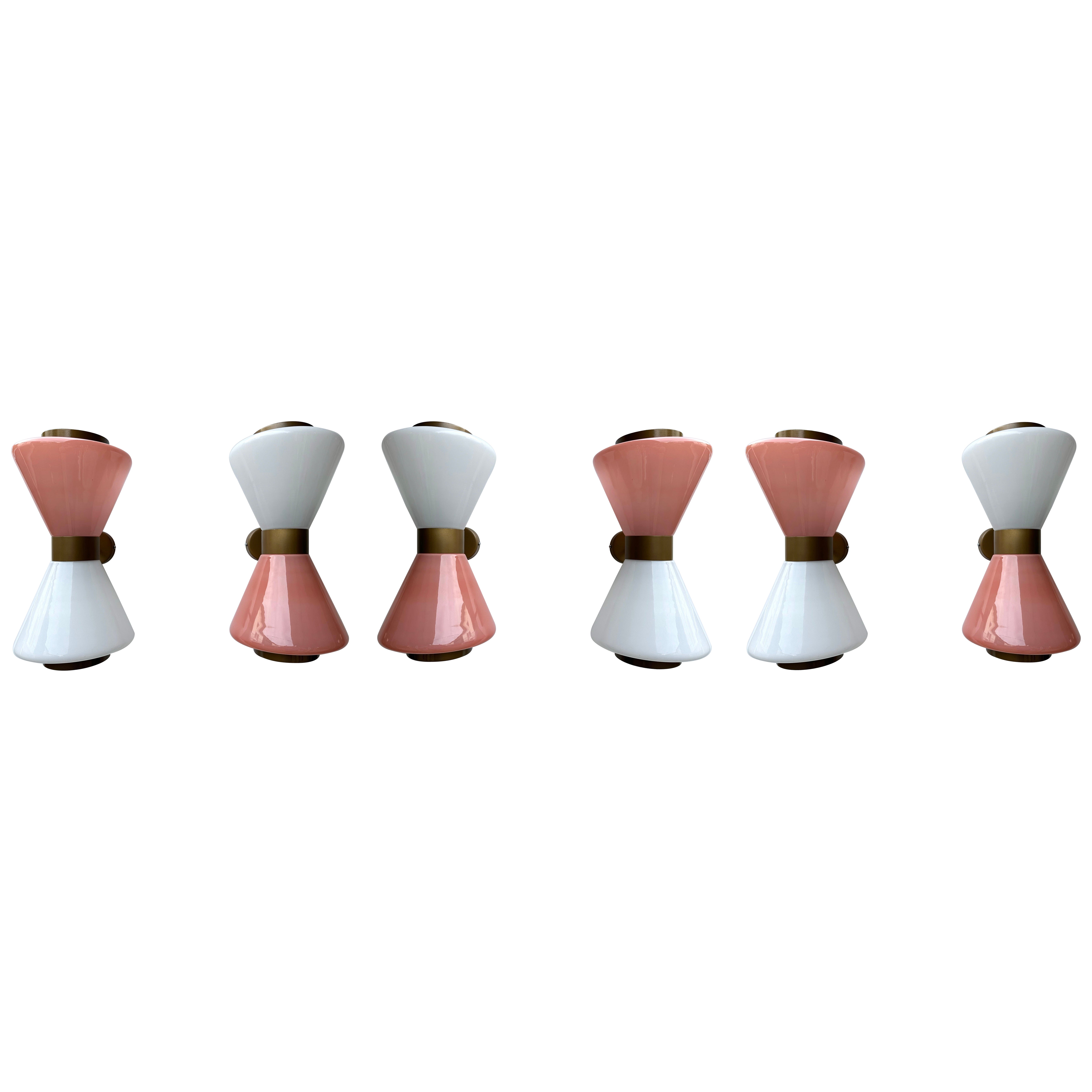 Pair of Diabolo Sconces Pink and White Murano Glass. Italy For Sale