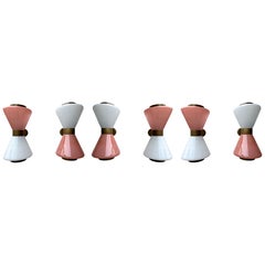 Pair of Diabolo Sconces Pink and White Murano Glass. Italy