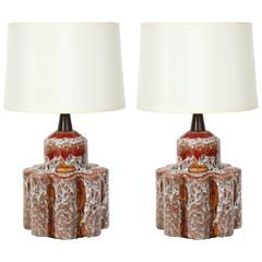 Pair of West German Heavily Glazed Ceramic Lamps
