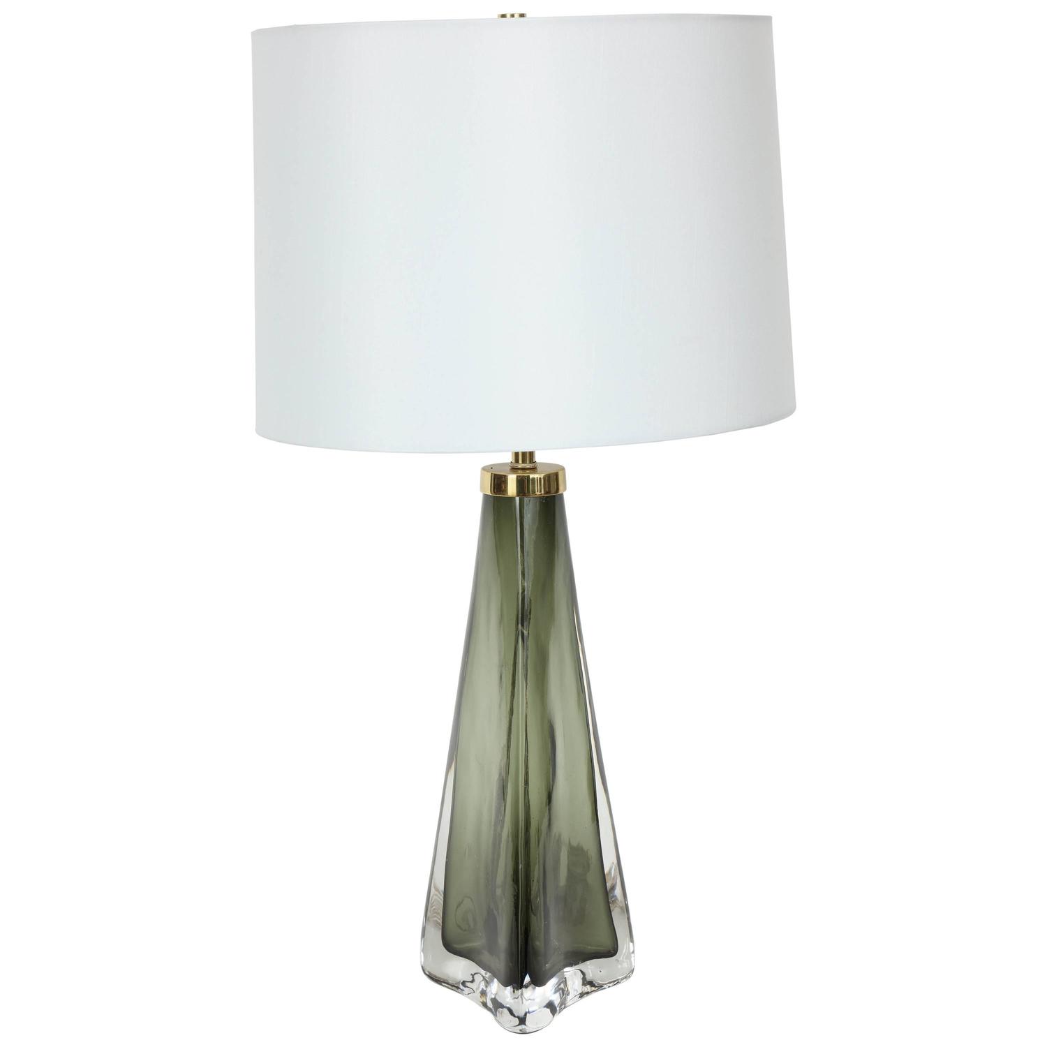 Olive Green Crystal Lamp by Carl Fagerlund for Orrefors For Sale at 1stdibs