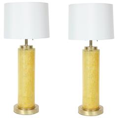 Pair of French Fractured Resin Column Lamps by Marie-Claude de Fouquieres