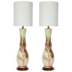 Pair of Italian Drip Glaze Twist Ceramic Lamps 8