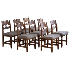 Set of 8 Henning Kjærnulf "Razorblade" Chairs in Oak & Lambswool, 1960s