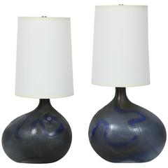 Pair of Midnight Blue Glass Orb Lamps by Michael Bang 11