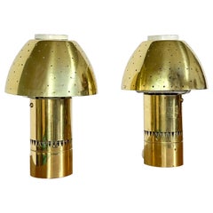 Pair of Hans Agne Jakobsson Table Lamps Brass Perforated B221 Sweden 1970s