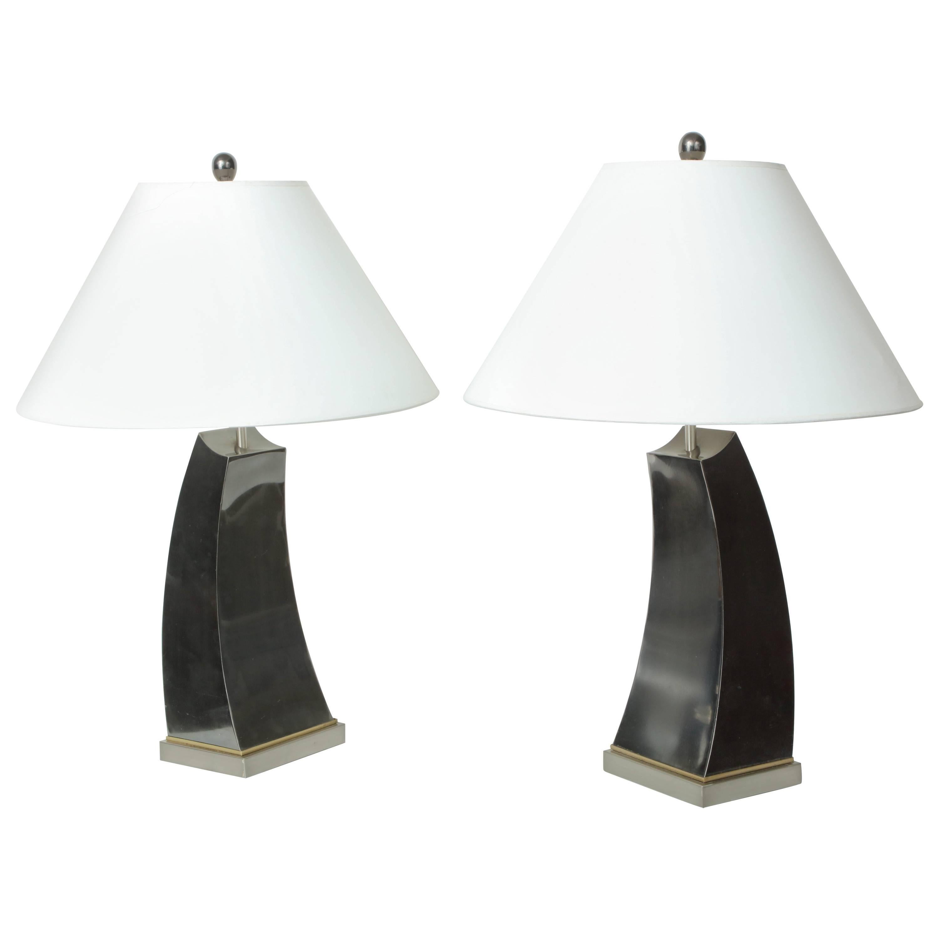 Pair of 20th Century Patinated Metal Lamps