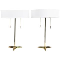 Pair of Brass Table Lamps by Gerald Thurston
