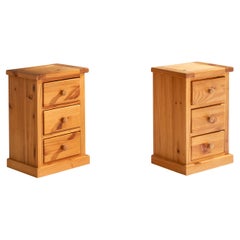 Schwedische Designerin, Nachttische, Kiefernholz, Schweden, 1970er Jahre