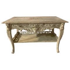 Antique Spanish Console Table Bleached Carved Oak Wood