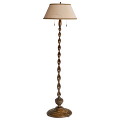 Swedish Designer, Floor Lamp, Birch, Brass, Fabric, Sweden, 1920s