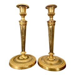 19th Century Pair of French Empire Candlesticks in Gilded Brass